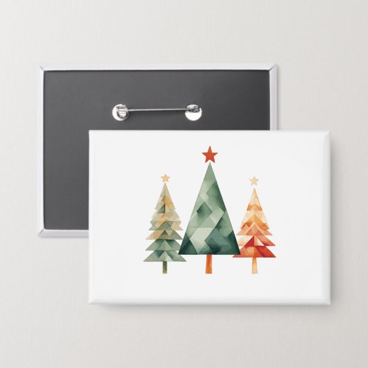 Watercolor Christmas Pine Trees Button (Voorkant / Achterkant)