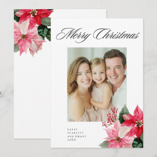 Watercolor Christmas Poinsettia Design Feestdagenkaart (Voorkant / Achterkant)