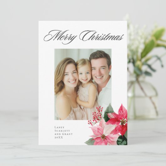 Watercolor Christmas Poinsettia Design Feestdagenkaart (Staand voorkant)