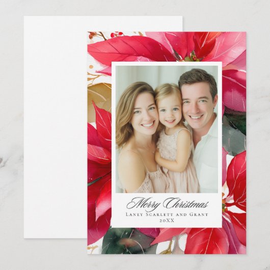 Watercolor Christmas Poinsettia Design Feestdagenkaart (Voorkant / Achterkant)