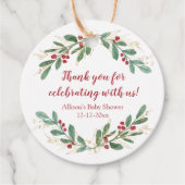 Watercolor Christmas red hollies gold green shower Bedankjes Labels (Voorkant)