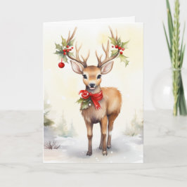 Watercolor Christmas Reindeer Feestdagen Kaart