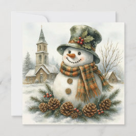 Watercolor Christmas Snowman Cozy Winter Holiday  Kaart