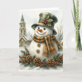 Watercolor Christmas Snowman Cozy Winter Holiday  Kaart