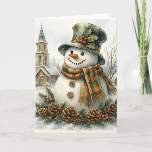 Watercolor Christmas Snowman Cozy Winter Holiday  Kaart (Voorkant)