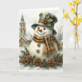 Watercolor Christmas Snowman Cozy Winter Holiday  Kaart (Gele Bloem)