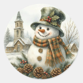 Watercolor Christmas Snowman Cozy Winter Holiday  Ronde Sticker