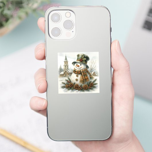 Watercolor Christmas Snowman Cozy Winter Holiday  Sticker (Telefoon)