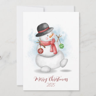 Watercolor Christmas snowman greetings card Kaart
