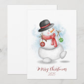 Watercolor Christmas snowman greetings card Kaart (Voorkant / Achterkant)