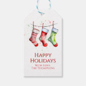 Watercolor Christmas Stocking Happy Holidays Cadeaulabel (Voorkant)