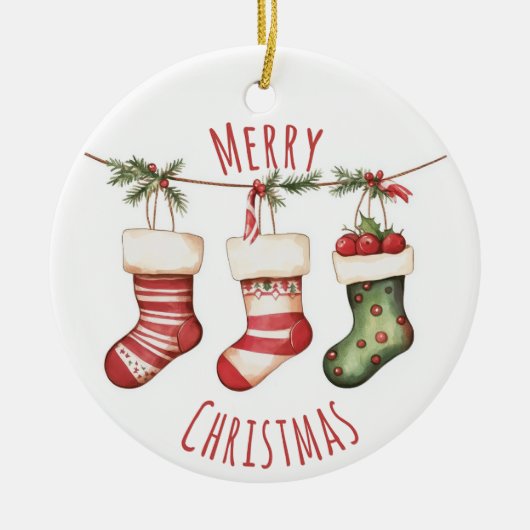 Watercolor Christmas Stockings Ornament (Voorkant)