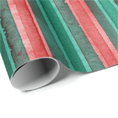 Watercolor Christmas stripes green red pattern Cadeaupapier (Rol Hoek)