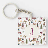 Watercolor Christmas Toys Monogram inital Sleutelhanger (Voorkant)