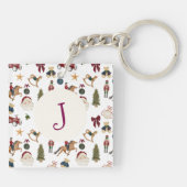 Watercolor Christmas Toys Monogram inital Sleutelhanger (Achterkant)