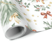 Watercolor Christmas Tree & Bow Wrapping Paper Cadeaupapier (Rol Hoek)