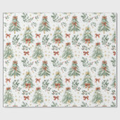 Watercolor Christmas Tree & Bow Wrapping Paper Cadeaupapier (Vlak)