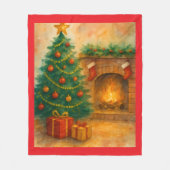 Watercolor Christmas Tree & Cozy Fireplace Holiday Fleece Deken (Voorkant)