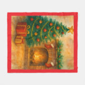 Watercolor Christmas Tree & Cozy Fireplace Holiday Fleece Deken (Voorkant (Horizontaal))