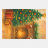 Watercolor Christmas Tree & Cozy Fireplace Holiday Inpakpapier Vel (Voorkant 2)