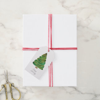 Watercolor Christmas Tree Gift Tag - Customizable Cadeaulabel