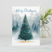 Watercolor Christmas Tree Greeting  Feestdagenkaart (Staand voorkant)