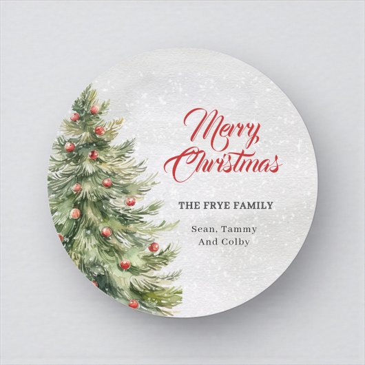Watercolor Christmas Tree Holiday Gift Ronde Sticker