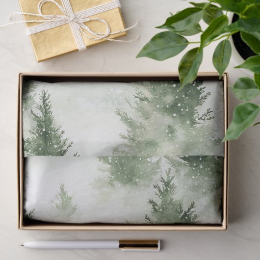Watercolor Christmas Tree Holiday Pattern Tissuepapier (Geschenk)