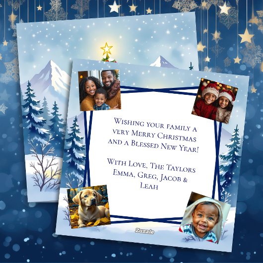 Watercolor Christmas Tree in the Mountains  Photo Feestdagenkaart