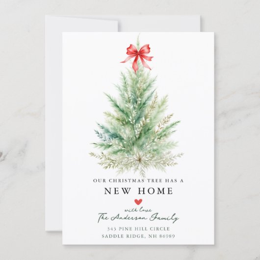 Watercolor Christmas Tree New Home Card Aankondiging (Voorkant)