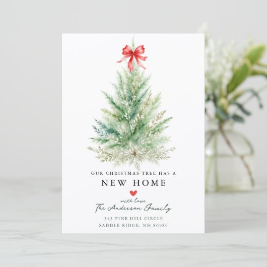 Watercolor Christmas Tree New Home Card Aankondiging (Staand voorkant)