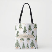 Watercolor Christmas Tree Personalized Tote Bag (Voorkant)