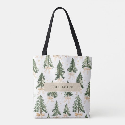 Watercolor Christmas Tree Personalized Tote Bag (Achterkant)