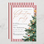 Watercolor Christmas tree Red Stripe Party Kaart (Voorkant / Achterkant)