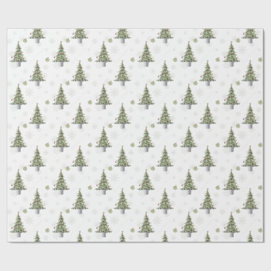 Watercolor Christmas Tree & Snowflake Pattern  Cadeaupapier (Vlak)