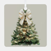 Watercolor Christmas Tree with White Bow Ornament (Voorkant)