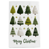 Watercolor Christmas Trees Holiday Gift Bag Medium Cadeauzakje (Voorkant)