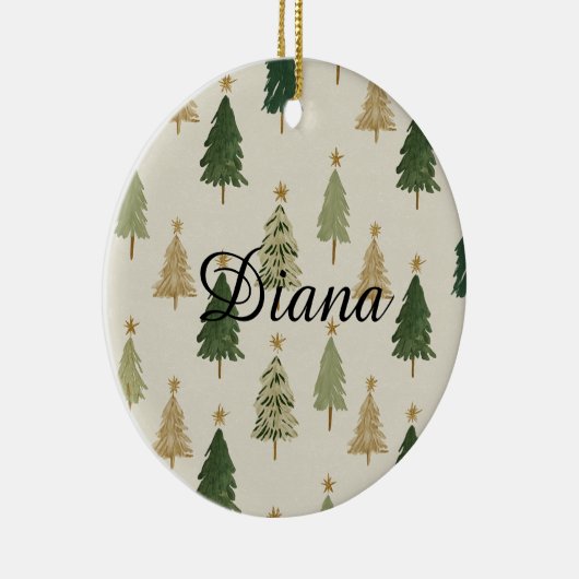 Watercolor Christmas Trees Personalized Ornament (Rechts)