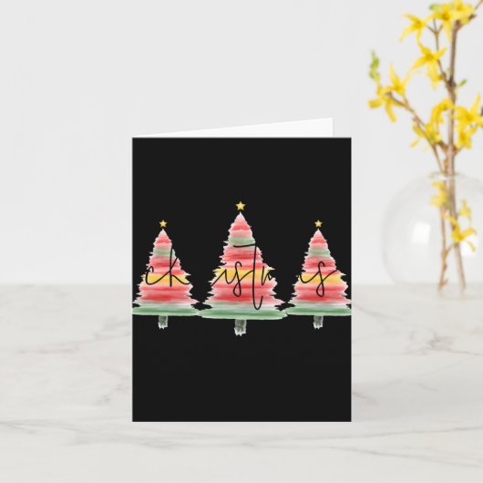 Watercolor Christmas Trees Red  Kaart (Gele Bloem)