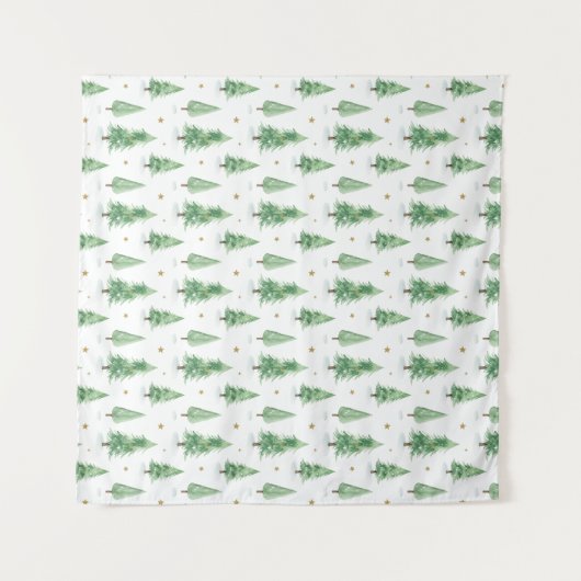 Watercolor Christmas Trees Seamless Pattern Wandkleed (Voorkant (horizontaal))