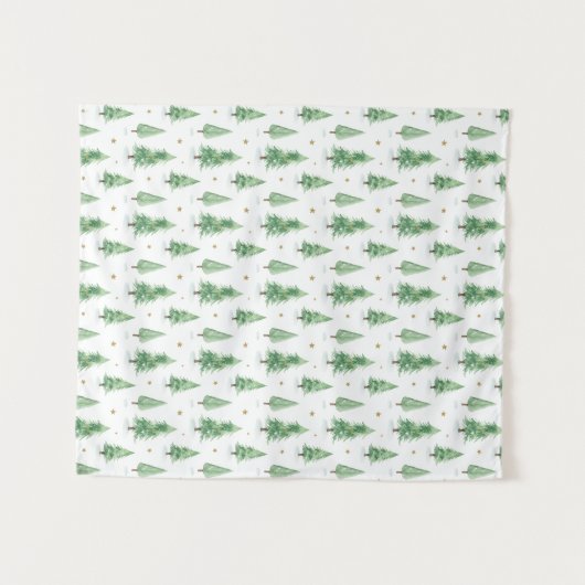 Watercolor Christmas Trees Seamless Pattern Wandkleed (Voorkant (horizontaal))