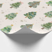 Watercolor Christmas Trees Snowflakes Holiday Cadeaupapier (Hoek)