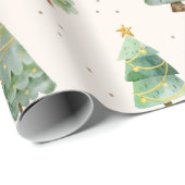 Watercolor Christmas Trees Snowflakes Holiday Cadeaupapier (Rol Hoek)