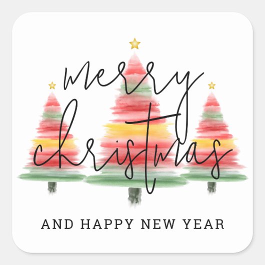 Watercolor Christmas Trees Vierkante Sticker (Voorkant)