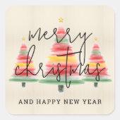 Watercolor Christmas Trees Vierkante Sticker (Voorkant)
