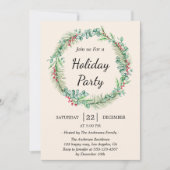 Watercolor Christmas Wreath -Elegant Holiday Party Kaart (Voorkant)