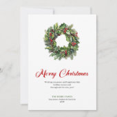 Watercolor Christmas Wreath Red Green Greeting  Feestdagenkaart (Voorkant)