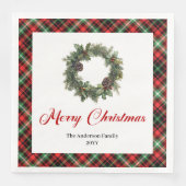 Watercolor Christmas Wreath Red Green Plaid Set Servet (Voorkant)