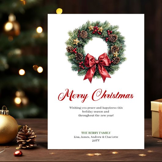 Watercolor Christmas Wreath Traditional Greeting Feestdagenkaart