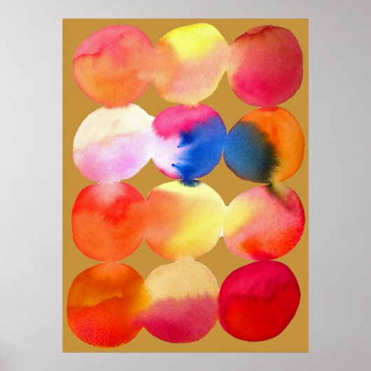 Watercolor circle pattern abstract art warm colour poster (Voorkant)